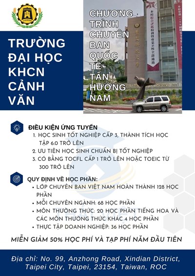 TUYỂN SINH - Trường Đại học Cảnh Văn - Đài Bắc