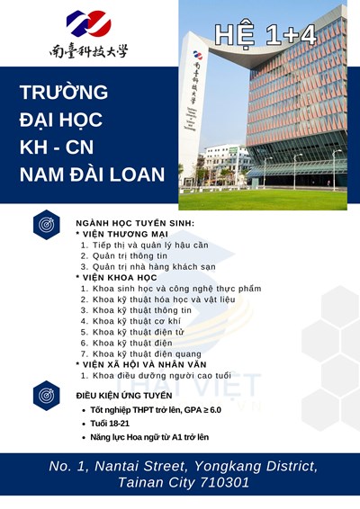 TUYỂN SINH TRƯỜNG ĐẠI HỌC KHOA HỌC CÔNG NGHỆ NAM ĐÀI LOAN